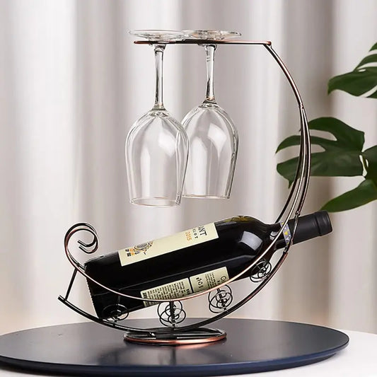 Hanging Metal Wine Bottle and Glass Holder